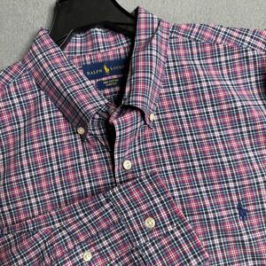 Ralph Lauren Men's Plaid Button Down Shirt XL 100% Cotton Stretch Blue Red White